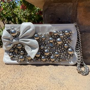 Betsy Johnson Leather Clutch Wristlet Cream
